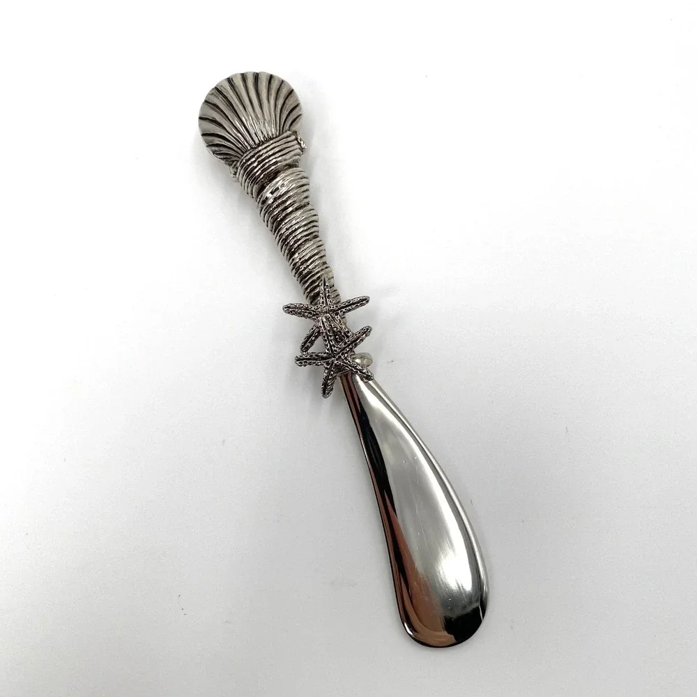 Mud Pie Coastal Nautical Shell Starfish Cheese Spreader Butter Knife Silver Tone